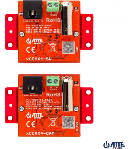 Zestaw aktywnych konwerterów do transmisji Ethernet oraz PoE ATTE xCOAX4-SET