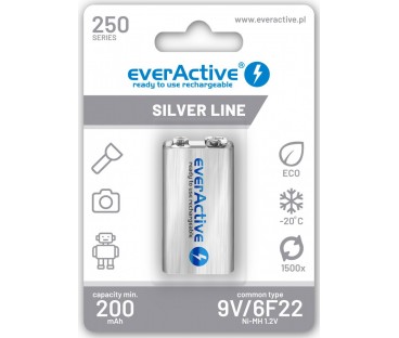 Akumulatorek 6F22 Ni-MH everActive 9V 250mAh Silver Line (1 szt.)