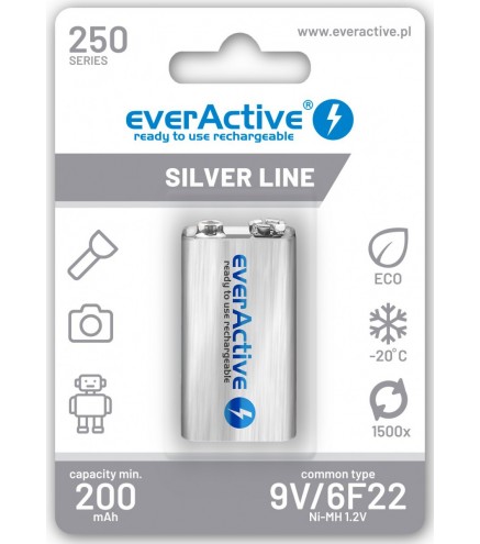 Akumulatorek 6F22 Ni-MH everActive 9V 250mAh Silver Line (1 szt.)