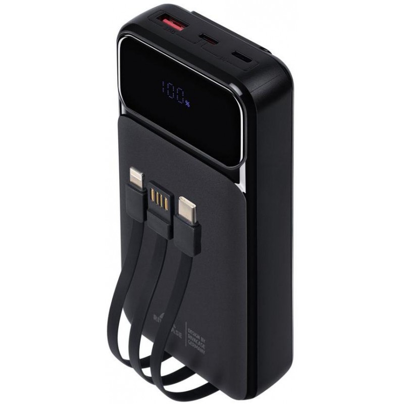 Powerbank Rivacase 20000mAh 22.5W PD 2x USB-C 1x USB-A VA2221 czarny + kabel USB-C i Lightning