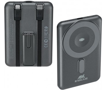 Powerbank Rivacase 5000mAh 22.5W PD Qi Magsafe 1x USB-C VA2607 szary + kabel USB-C i Lightning