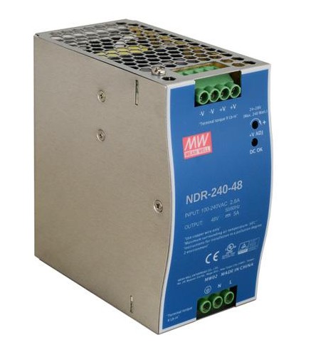 ZASILACZ IMPULSOWY NA SZYNĘ DIN MEAN WELL NDR-240-48 48V/240W/5A