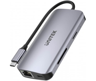 Unitek D1122A01 Aktywny hub USB-C 5Gbps, 2x HDMI 4K, czytnik kart, RJ-45, PD 100W