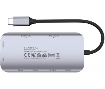 Unitek D1122A01 Aktywny hub USB-C 5Gbps, 2x HDMI 4K, czytnik kart, RJ-45, PD 100W