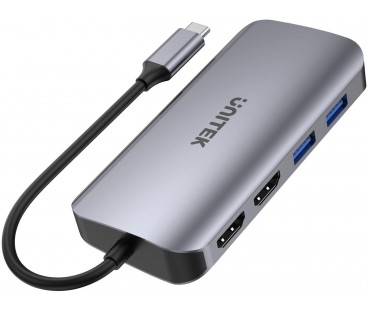 Unitek D1122A01 Aktywny hub USB-C 5Gbps, 2x HDMI 4K, czytnik kart, RJ-45, PD 100W