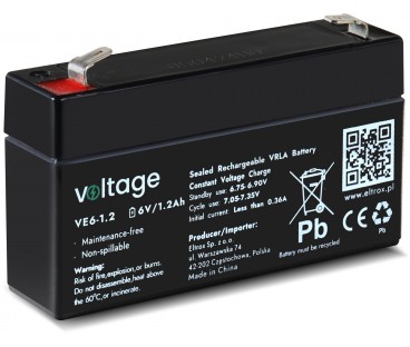 Akumulator AGM Voltage 6V 1,2Ah VE6-1.2 (Żywotność 6-9 lat)