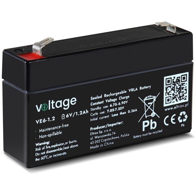 Akumulator AGM Voltage 6V 1,2Ah VE6-1.2 (Żywotność 6-9 lat)