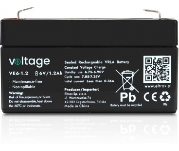 Akumulator AGM Voltage 6V 1,2Ah VE6-1.2 (Żywotność 6-9 lat)