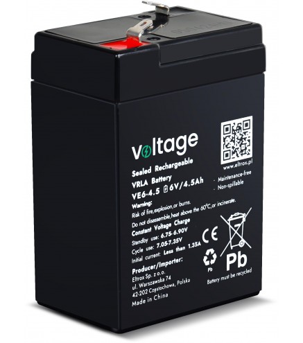 Akumulator AGM Voltage 6V 4,5Ah VE6-4.5 (Żywotność 6-9 lat)