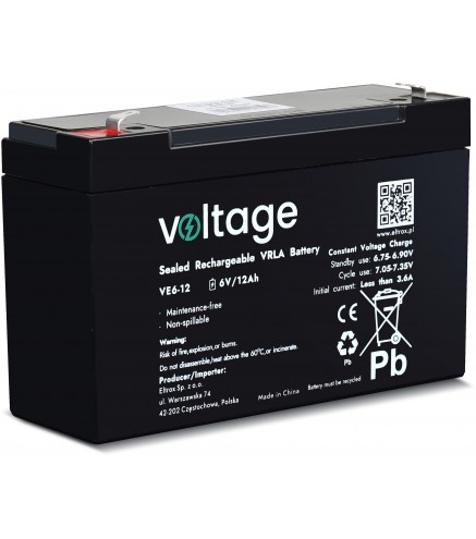 Akumulator AGM Voltage 6V 12Ah VE6-12 (Żywotność 6-9 lat)
