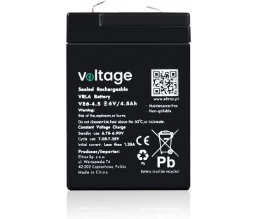 Akumulator AGM Voltage 6V 4,5Ah VE6-4.5 (Żywotność 6-9 lat)