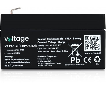 Akumulator AGM Voltage 12V 1,2Ah VE12-1.2 (Żywotność 6-9 lat)