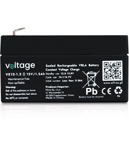 Akumulator AGM Voltage 12V 1,2Ah VE12-1.2 (Żywotność 6-9 lat)