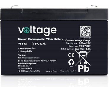 Akumulator AGM Voltage 6V 12Ah VE6-12 (Żywotność 6-9 lat)