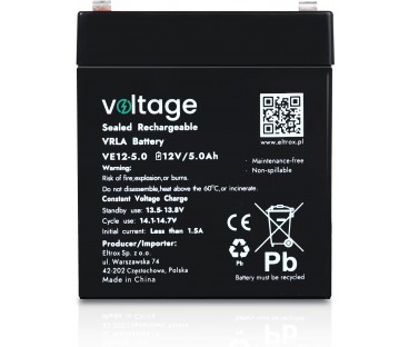 Akumulator AGM Voltage 12V 5Ah VE12-5.0 (Żywotność 6-9 lat)