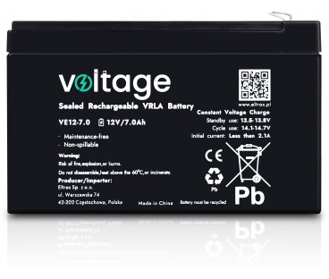 Akumulator AGM Voltage 12V 7Ah VE12-7.0 (Żywotność 6-9 lat)