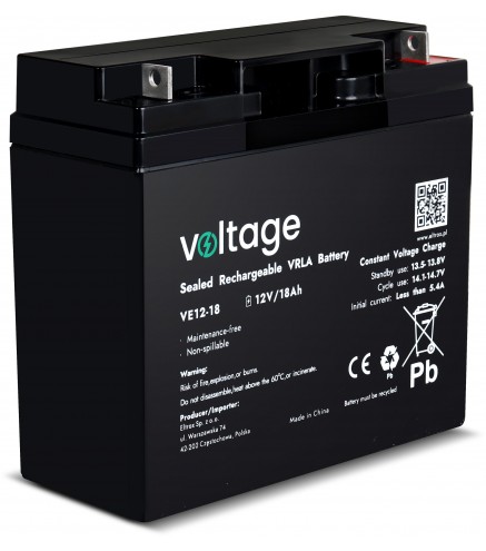 Akumulator AGM Voltage 12V 18Ah VE12-18 (Żywotność 6-9 lat)