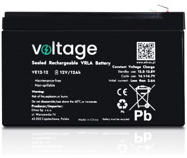 Akumulator AGM Voltage 12V 12Ah VE12-12 (Żywotność 6-9 lat)