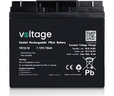 Akumulator AGM Voltage 12V 18Ah VE12-18 (Żywotność 6-9 lat)