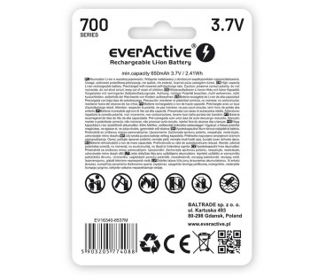 Akumulatorek 16340 / R-CR123 3,7V everActive 700mAh (1 szt.) z zabezpieczeniem