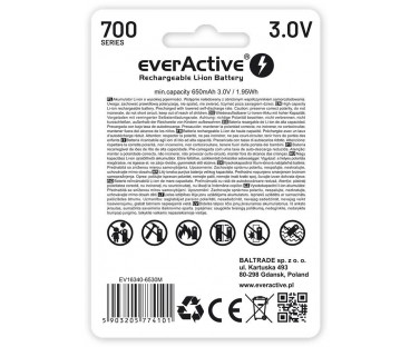 Akumulatorek 16340 / R-CR123 3V everActive 700mAh (1 szt.) z zabezpieczeniem