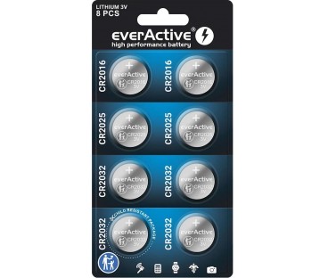 Zestaw 8 baterii 3,0V 4x CR2032 2x CR2025 2x CR2016 everActive