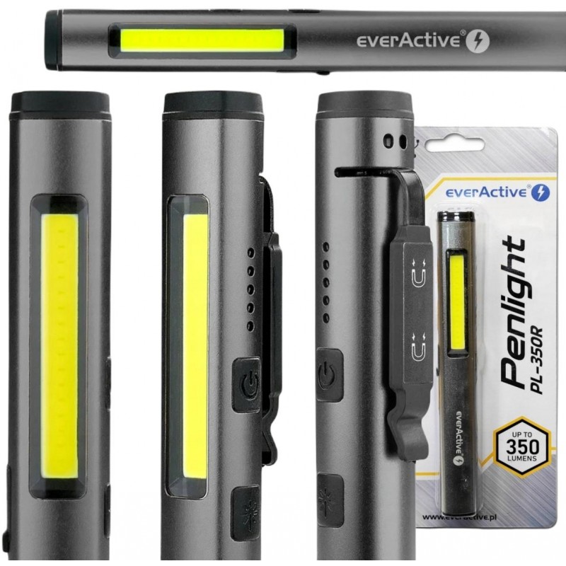Latarka warsztatowa inspekcyjna COB LED UV Laser everActive PL-350R 350 lumenów IP54 z magnesem