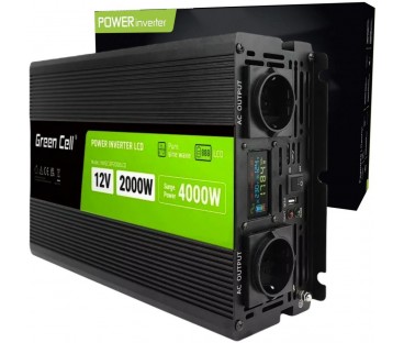 PRZETWORNICA NAPIĘCIA Green Cell PowerInverter LCD 12V / 230V 2000W/4000W CZYSTA SINUSOIDA