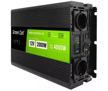 PRZETWORNICA NAPIĘCIA Green Cell PowerInverter LCD 12V / 230V 2000W/4000W CZYSTA SINUSOIDA