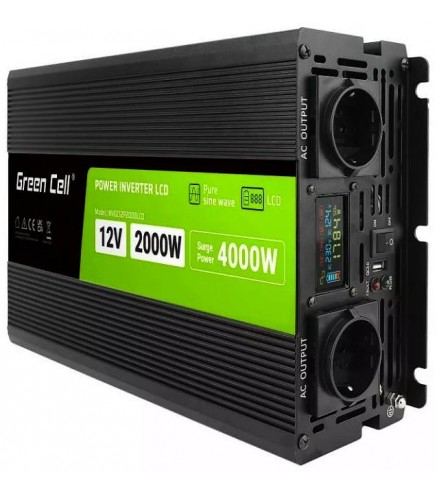 PRZETWORNICA NAPIĘCIA Green Cell PowerInverter LCD 12V / 230V 2000W/4000W CZYSTA SINUSOIDA