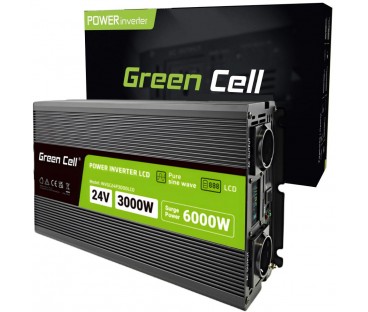 PRZETWORNICA NAPIĘCIA Green Cell PowerInverter LCD 24V / 230V 3000/6000W CZYSTA SINUSOIDA