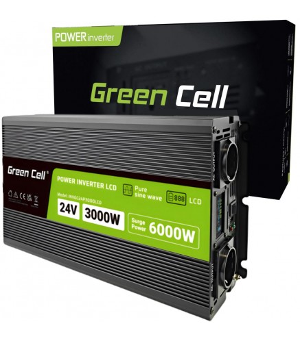 PRZETWORNICA NAPIĘCIA Green Cell PowerInverter LCD 24V / 230V 3000/6000W CZYSTA SINUSOIDA