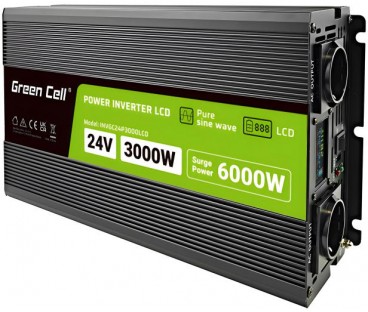 PRZETWORNICA NAPIĘCIA Green Cell PowerInverter LCD 24V / 230V 3000/6000W CZYSTA SINUSOIDA