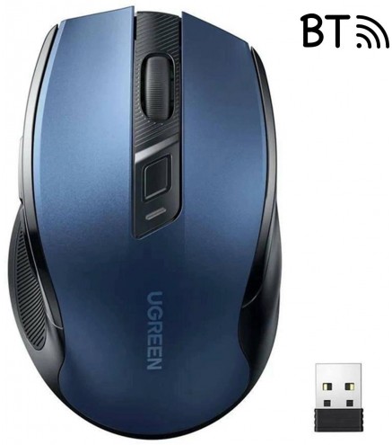 Mysz optyczna Ugreen MU006 bezprzewodowa USB 2.4GHz / Bluetooth 5.0 4000 DPI - niebieska