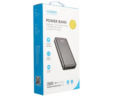 Powerbank Veger 20000 mAh 100 W PD QC 3.0 USB-A 2x USB-C czarny