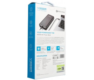 Powerbank Veger 20000 mAh 100 W PD QC 3.0 USB-A 2x USB-C czarny