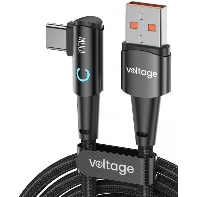 Kabel USB-A / USB-C kątowy Voltage PowerAngle 66W PD 100cm czarny