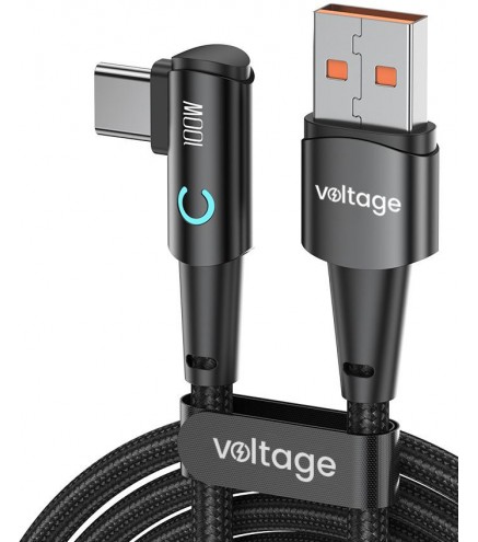 Kabel USB-A / USB-C kątowy Voltage PowerAngle 66W PD 100cm czarny
