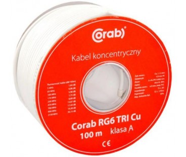 PRZEWÓD KONCENTRYCZNY RG6 TRI Cu CORAB ( szpula 100m ) klasa A