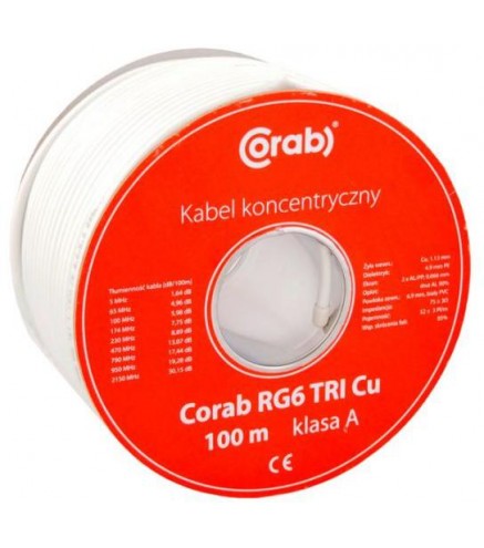 PRZEWÓD KONCENTRYCZNY RG6 TRI Cu CORAB ( szpula 100m ) klasa A