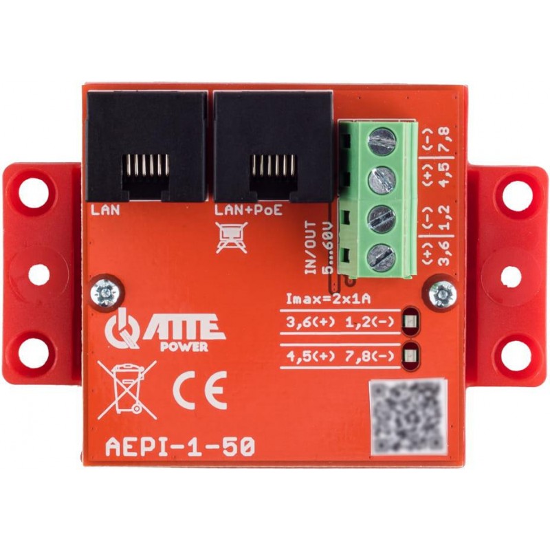Adapter PoE PASSIVE 1 kanałowy 10/100/1000Mbps ATTE AEPI-1-50