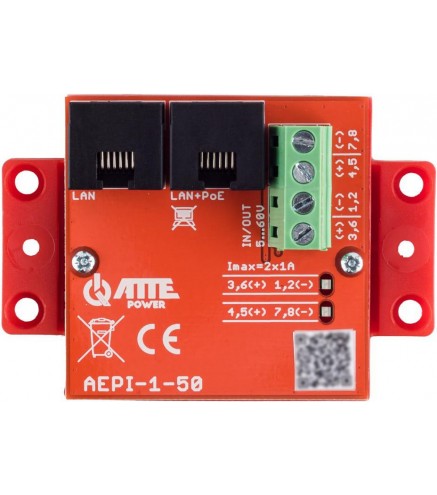 Adapter PoE PASSIVE 1 kanałowy 10/100/1000Mbps ATTE AEPI-1-50