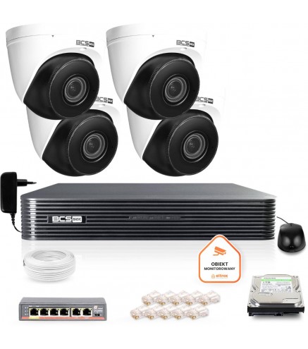 Zestaw monitoringu IP BCS Basic 4x Kamera BCS-B-EIP45VSR3 | Alarmista.pl