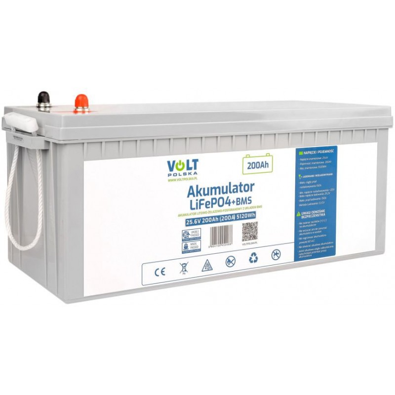 AKUMULATOR VOLT POLSKA LITOWO-ŻELAZOWO-FOSFORANOWY LiFePO4 25,6V 200Ah 200A + BMS