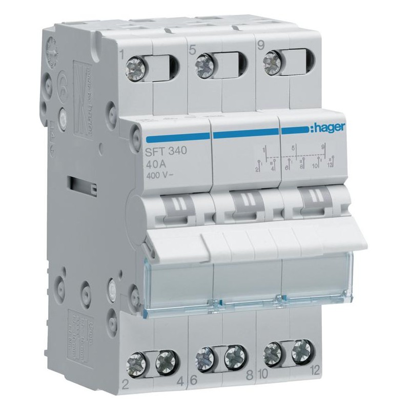 Modułowy przełącznik instalacyjny I-0-II  3P 40A 400VAC Hager SFT340
