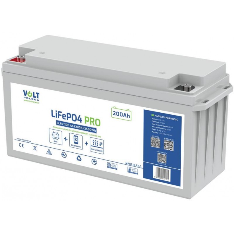 Akumulator Volt Polska LiFePO4 12,8V 200 Ah (200A) + BMS + BLUETOOTH + MATA