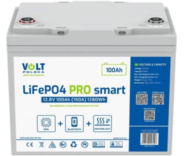Akumulator LiFePO4 Volt Polska PRO SMART 12,8V 100 Ah (150A) BMS BLUETOOTH + MATA GRZEWCZA