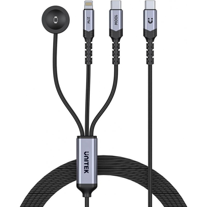 Kabel 3 w 1 Unitek 2.0 USB-C + Lightning + Apple Watch PD 100W 480 Mbps 1,2 m