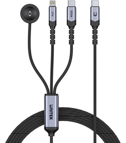 Kabel 3 w 1 Unitek 2.0 USB-C + Lightning + Apple Watch PD 100W 480 Mbps 1,2 m