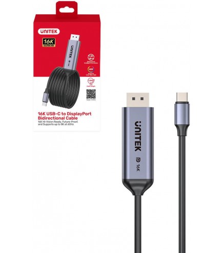 Kabel Dwukierunkowy Unitek USB-C - DisplayPort 16K 80Gbps HDR 1,8 m